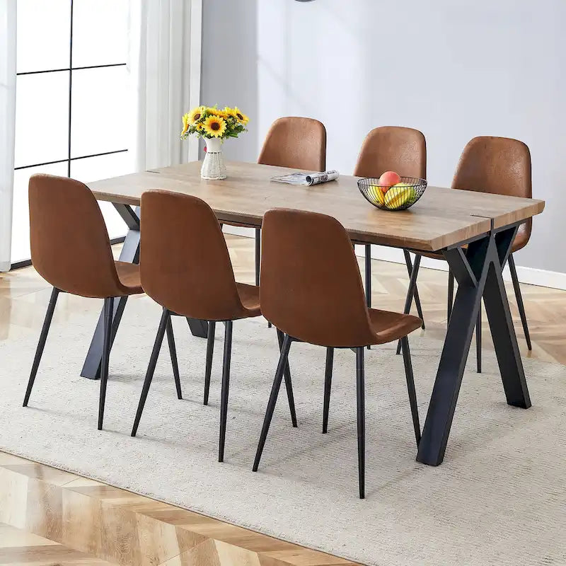 Modern Dining Set with Rectangular Black A-Frame Table & Round Backrest Chairs