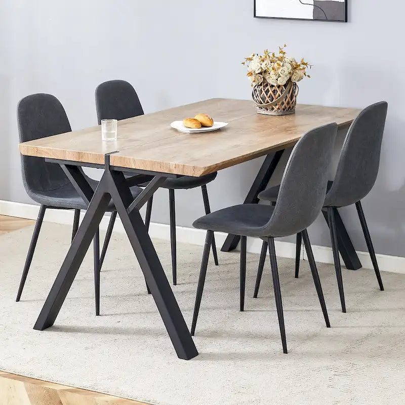 Modern Dining Set with Rectangular Black A-Frame Table & Round Backrest Chairs