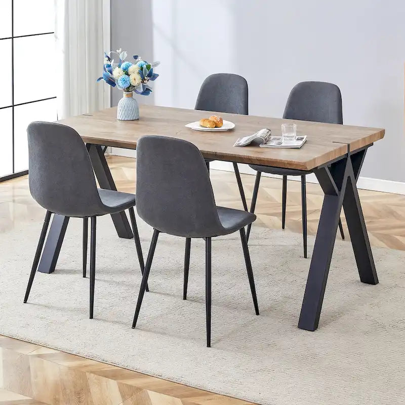 Modern Dining Set with Rectangular Black A-Frame Table & Round Backrest Chairs