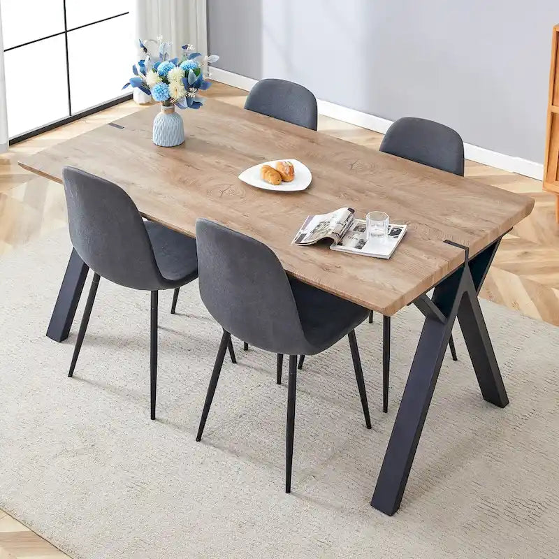 Modern Dining Set with Rectangular Black A-Frame Table & Round Backrest Chairs