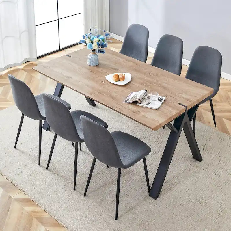 Modern Dining Set with Rectangular Black A-Frame Table & Round Backrest Chairs