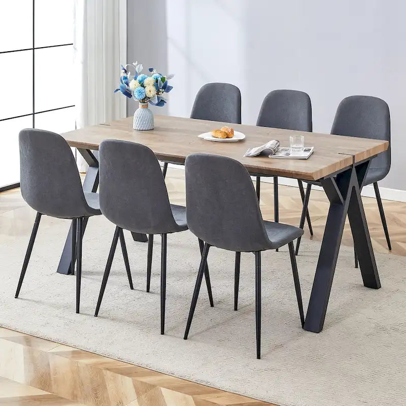 Modern Dining Set with Rectangular Black A-Frame Table & Round Backrest Chairs
