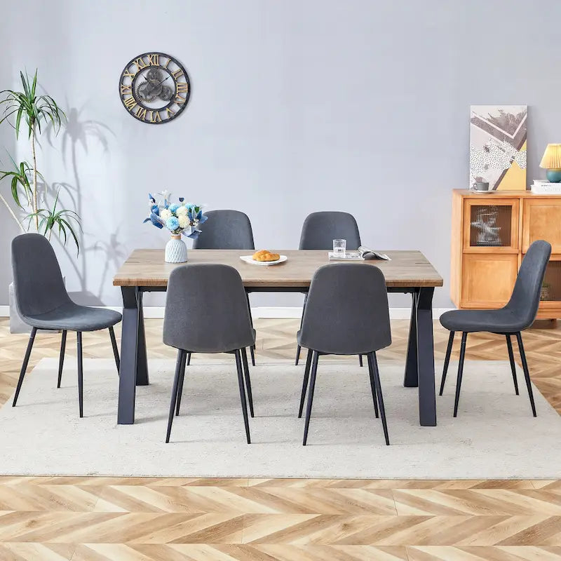 Modern Dining Set with Rectangular Black A-Frame Table & Round Backrest Chairs