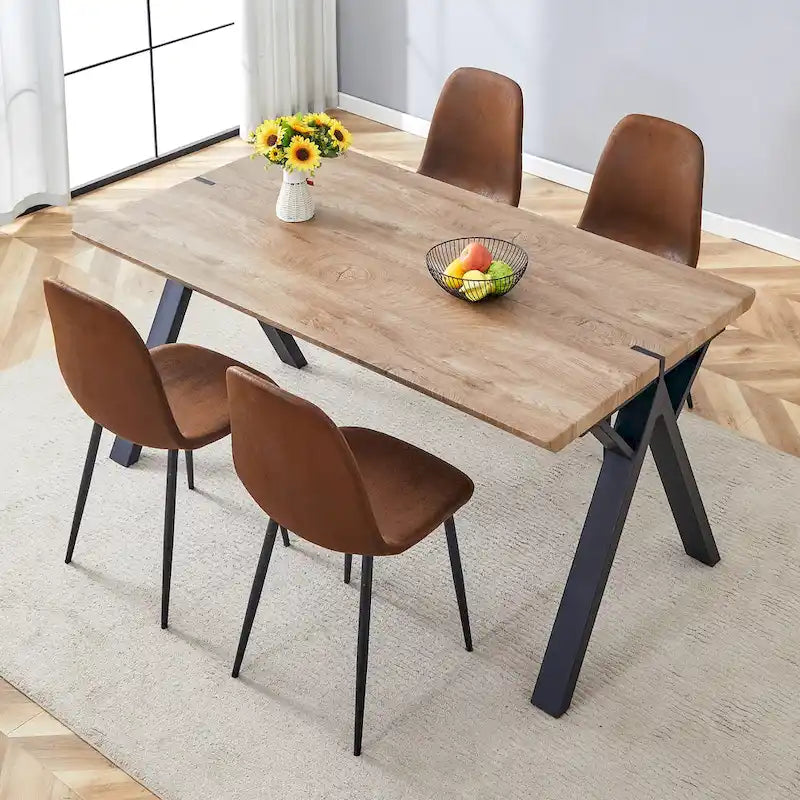 Modern Dining Set with Rectangular Black A-Frame Table & Round Backrest Chairs