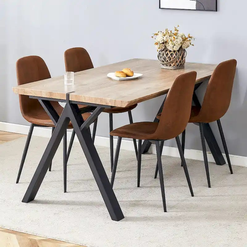 Modern Dining Set with Rectangular Black A-Frame Table & Round Backrest Chairs