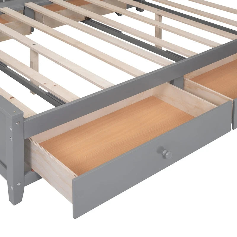 Grey Wooden Full Size Bed With Integrated Storage Cabinet, Shelf, and Drawers, USB Ports