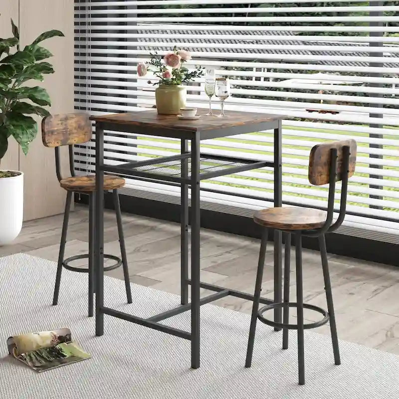 Modern 3-Piece Dining Set with Square Table, Partition & 2 Bar Stools