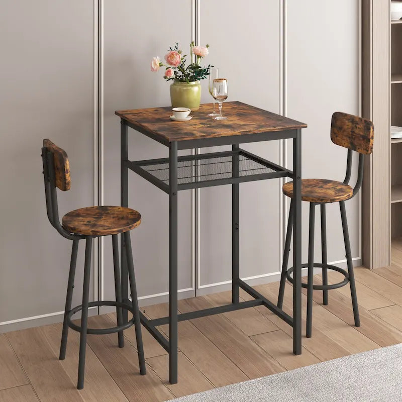 Modern 3-Piece Dining Set with Square Table, Partition & 2 Bar Stools