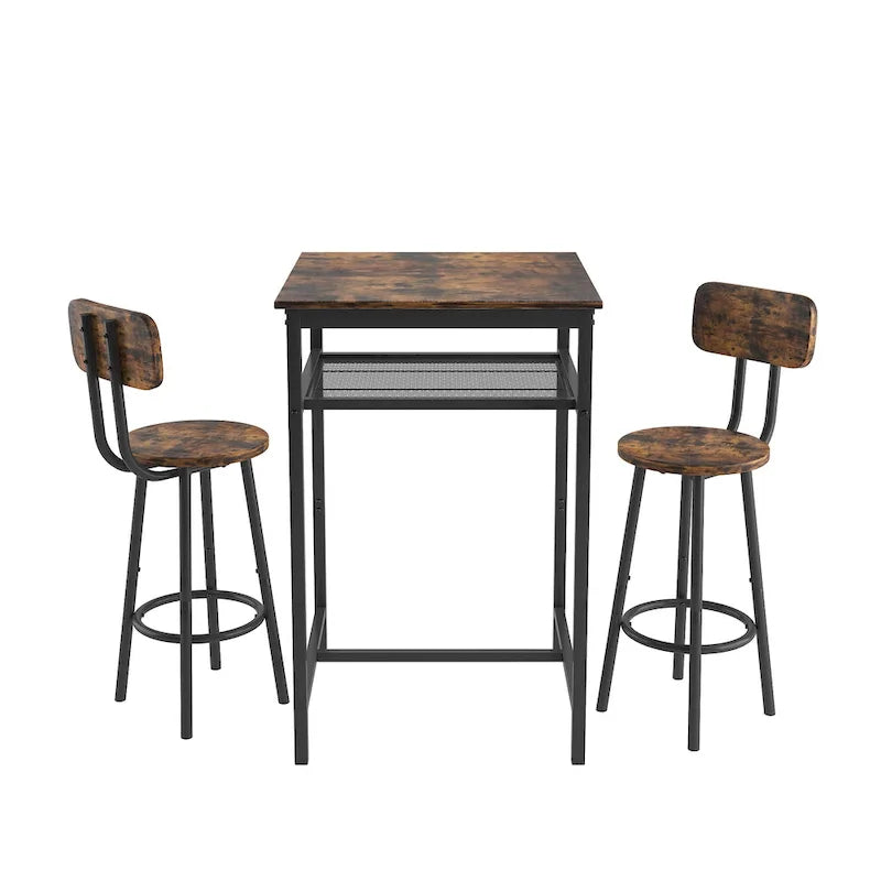 Modern 3-Piece Dining Set with Square Table, Partition & 2 Bar Stools