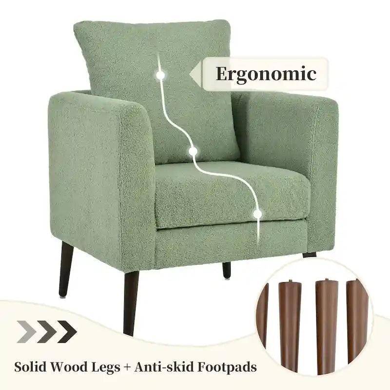 Modern 26.77  Upholstered Arm Chair with Solid Wood Legs and Waist Pillow