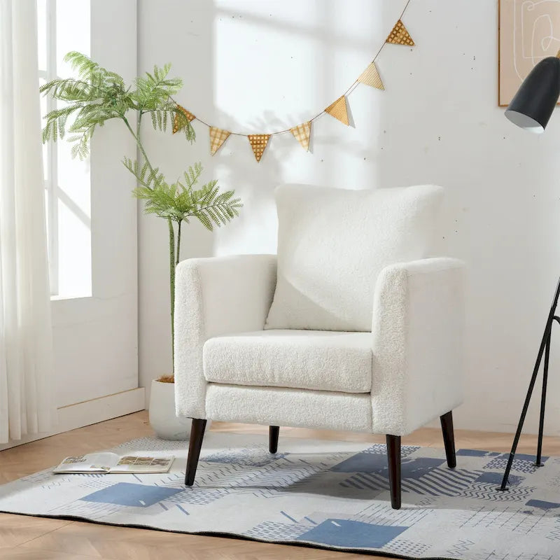 Modern 26.77  Upholstered Arm Chair with Solid Wood Legs and Waist Pillow