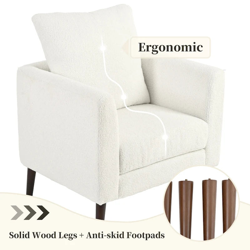 Modern 26.77  Upholstered Arm Chair with Solid Wood Legs and Waist Pillow