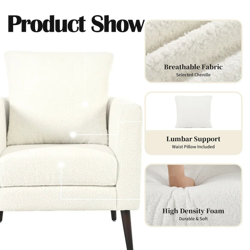 Modern 26.77  Upholstered Arm Chair with Solid Wood Legs and Waist Pillow