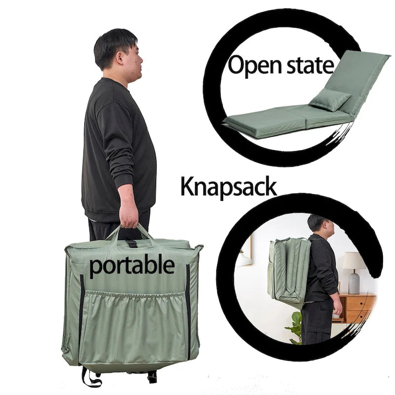 Light Green Modern 70.86 High Back Adjustable Foldable Recliner with Carry Bag for Outdoor Travel