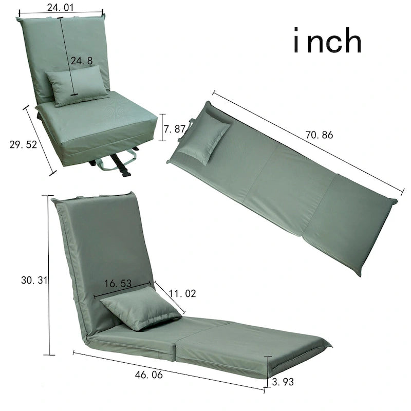Light Green Modern 70.86 High Back Adjustable Foldable Recliner with Carry Bag for Outdoor Travel