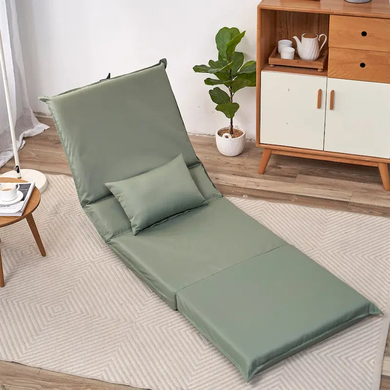 Light Green Modern 70.86 High Back Adjustable Foldable Recliner with Carry Bag for Outdoor Travel