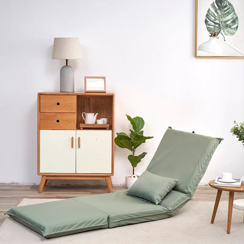 Light Green Modern 70.86 High Back Adjustable Foldable Recliner with Carry Bag for Outdoor Travel