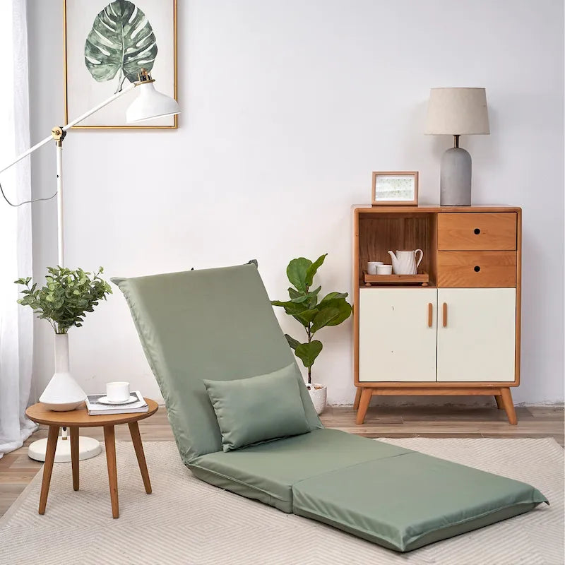 Light Green Modern 70.86 High Back Adjustable Foldable Recliner with Carry Bag for Outdoor Travel