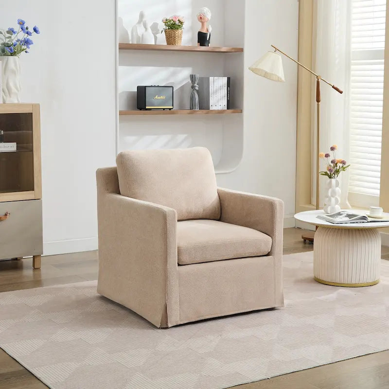Modern 29.92  Chenille 360 Swivel Accent Chair with Solid Wood Frame and Removable Back Cushion