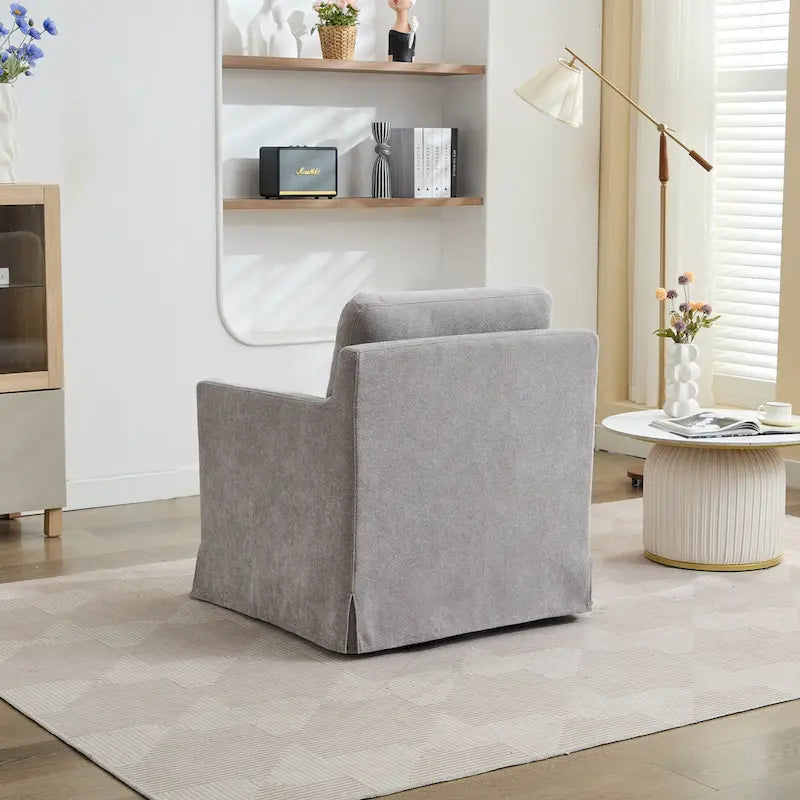 Modern 29.92  Chenille 360 Swivel Accent Chair with Solid Wood Frame and Removable Back Cushion
