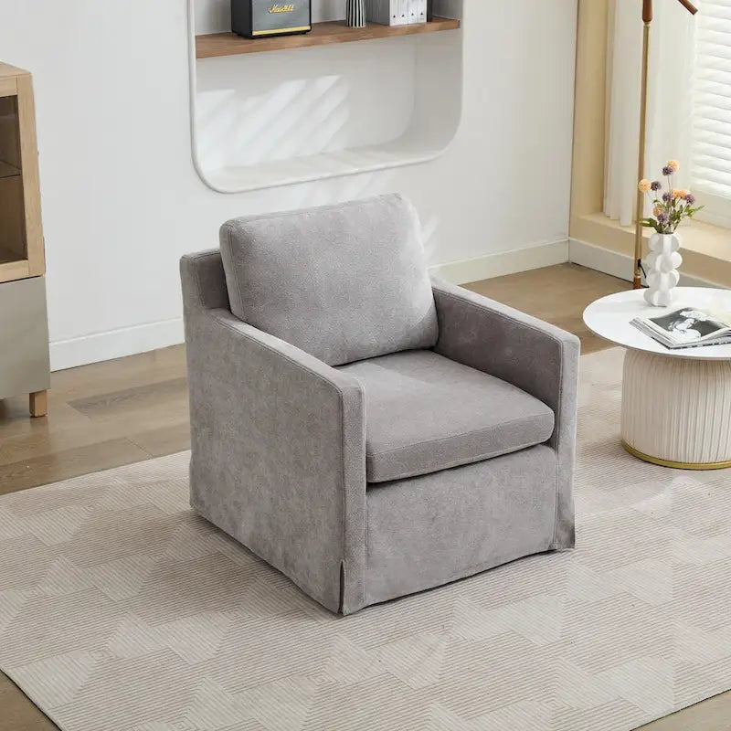 Modern 29.92  Chenille 360 Swivel Accent Chair with Solid Wood Frame and Removable Back Cushion
