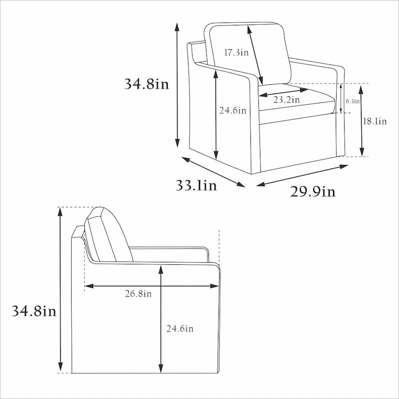 Modern 29.92  Chenille 360 Swivel Accent Chair with Solid Wood Frame and Removable Back Cushion