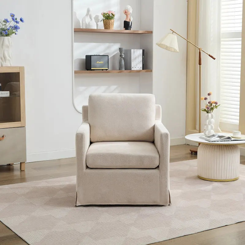 Modern 29.92  Chenille 360 Swivel Accent Chair with Solid Wood Frame and Removable Back Cushion