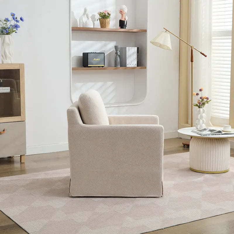 Modern 29.92  Chenille 360 Swivel Accent Chair with Solid Wood Frame and Removable Back Cushion