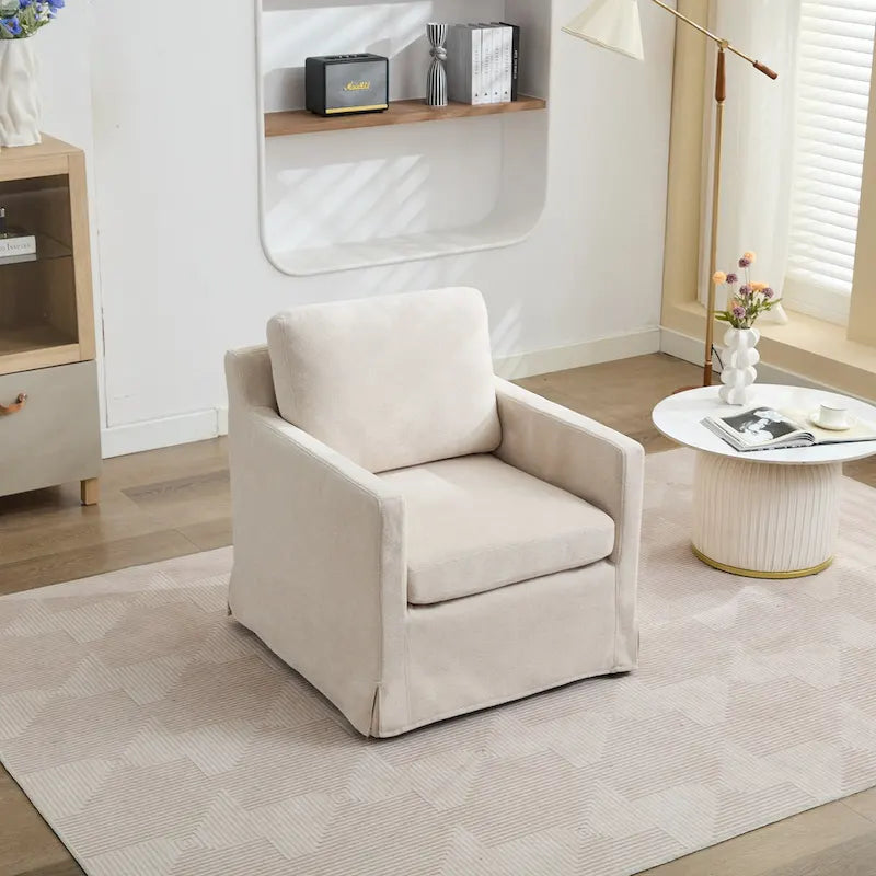Modern 29.92  Chenille 360 Swivel Accent Chair with Solid Wood Frame and Removable Back Cushion