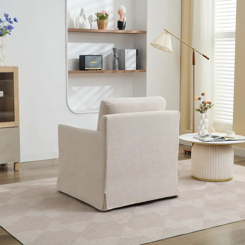 Modern 29.92  Chenille 360 Swivel Accent Chair with Solid Wood Frame and Removable Back Cushion