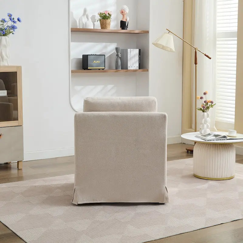 Modern 29.92  Chenille 360 Swivel Accent Chair with Solid Wood Frame and Removable Back Cushion