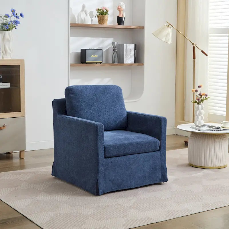 Modern 29.92  Chenille 360 Swivel Accent Chair with Solid Wood Frame and Removable Back Cushion