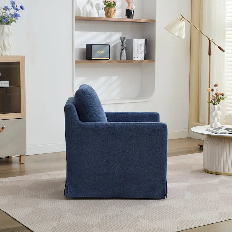 Modern 29.92  Chenille 360 Swivel Accent Chair with Solid Wood Frame and Removable Back Cushion
