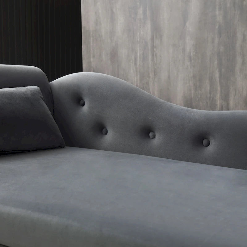 Grey Modern 60  Velvet Upholstered Buttons Tufted Chaise Lounge Chair with Solid Wood Legs and Storage
