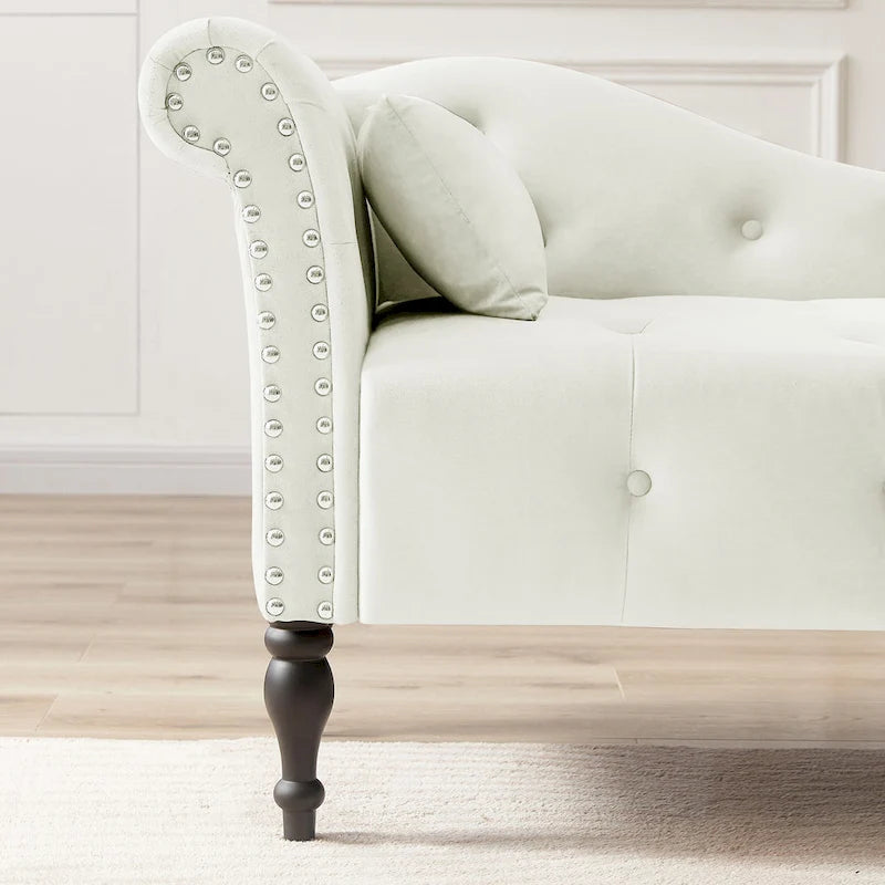 Modern 60.6  Velvet Upholstered Buttons Tufted Chaise Lounge Chair with Solid Wood Legs and Nailheads