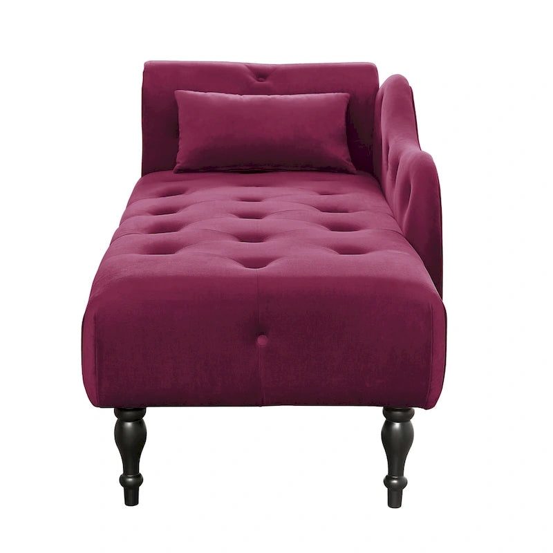Modern 60.6  Velvet Upholstered Buttons Tufted Chaise Lounge Chair with Solid Wood Legs and Nailheads