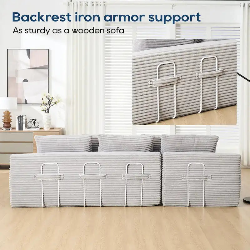 L-Shaped Light Corduroy Sectional Couch with Memory Foam, Steel Frame, and No Assembly Required, Convertible Sofa Bed