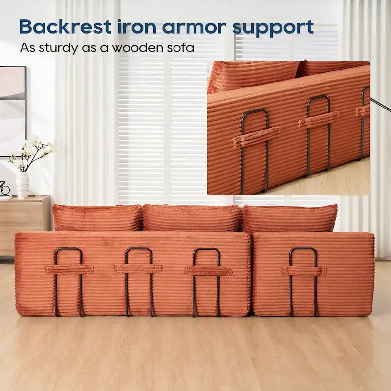 L-Shaped Light Corduroy Sectional Couch with Memory Foam, Steel Frame, and No Assembly Required, Convertible Sofa Bed