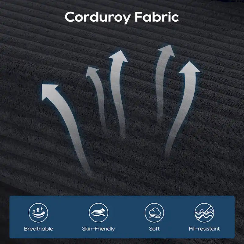 L-Shaped Light Corduroy Sectional Couch with Memory Foam, Steel Frame, and No Assembly Required, Convertible Sofa Bed