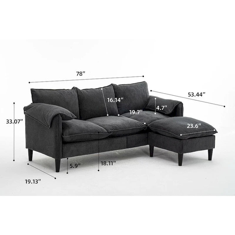 78.74  3-Seater L-Shaped Convertible Sectional Sofa with Footstools and Storage
