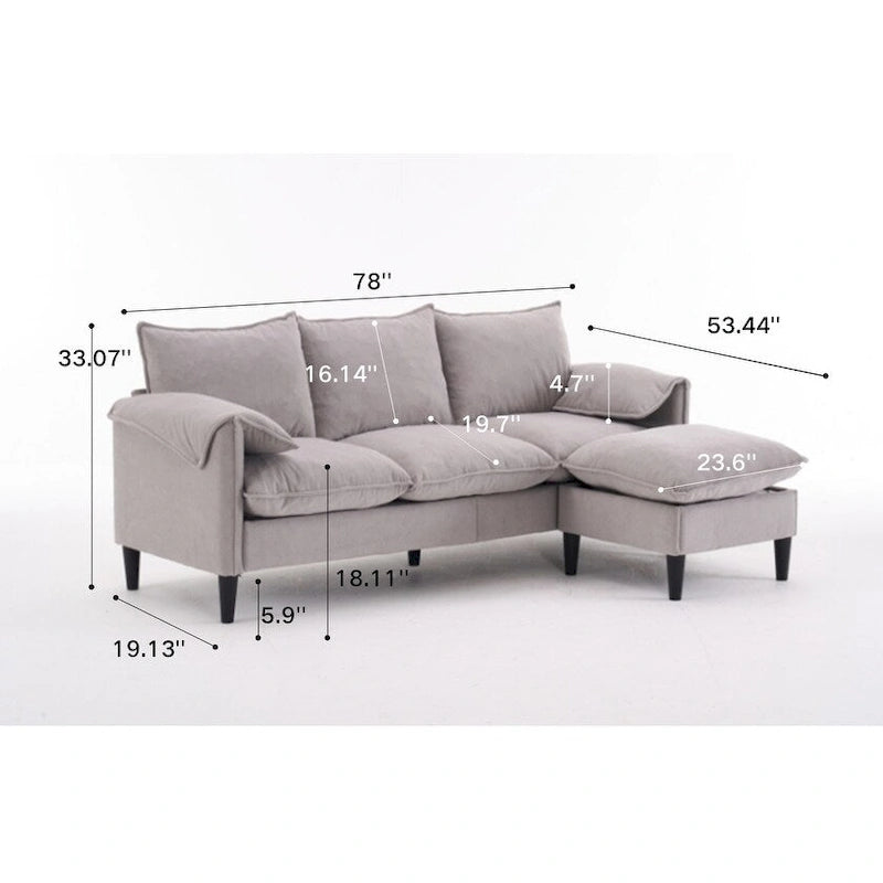 78.74  3-Seater L-Shaped Convertible Sectional Sofa with Footstools and Storage