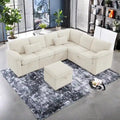 97 Chenille L-Shaped Sectional Sofa with Storage Ottoman, 7 Seats & 2 Pillows - Convertible Sleeper Sofa