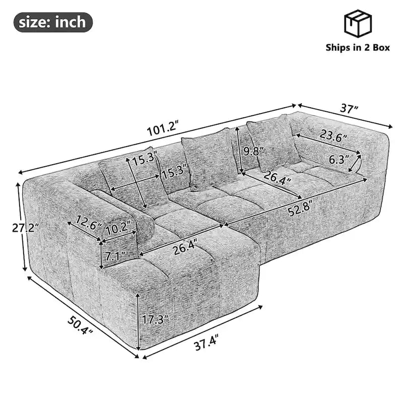 101.2 Chenille Modular Sectional Sofa with Deep Seating, Free-Combined Design and High-Density Foam Construction