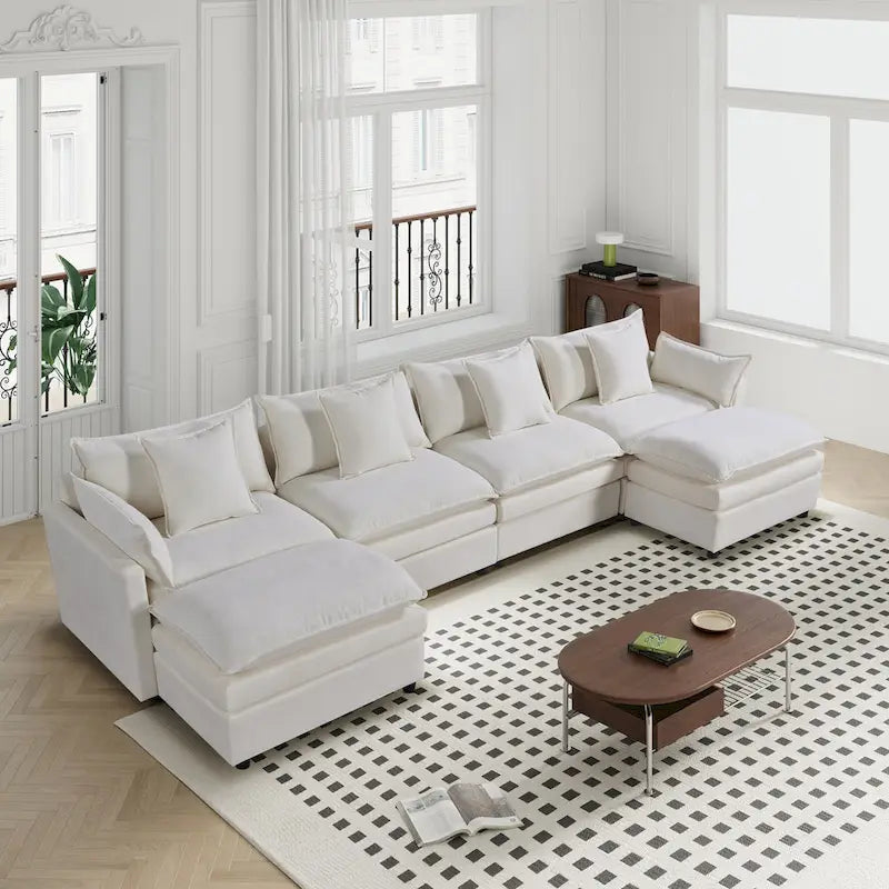 White 142.52  U-Shaped 6-Seater Sectional Sofa