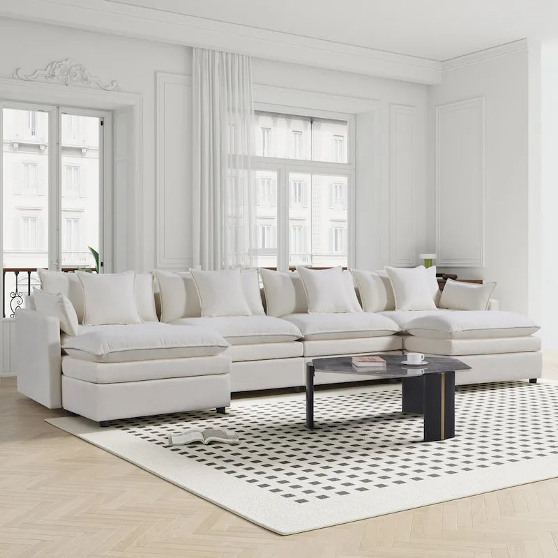 White 142.52  U-Shaped 6-Seater Sectional Sofa