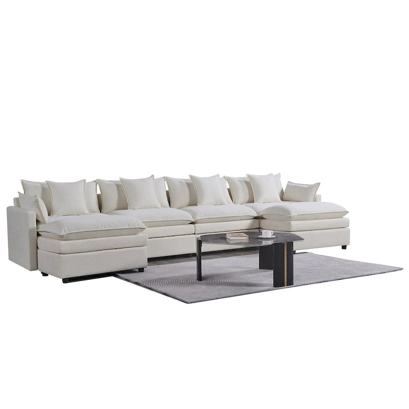White 142.52  U-Shaped 6-Seater Sectional Sofa