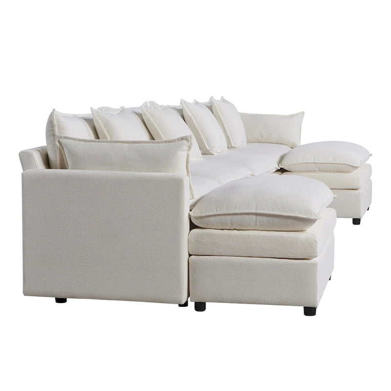 White 142.52  U-Shaped 6-Seater Sectional Sofa
