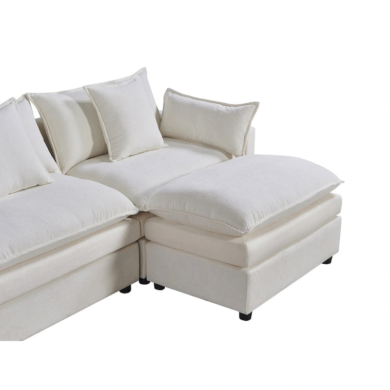 White 142.52  U-Shaped 6-Seater Sectional Sofa