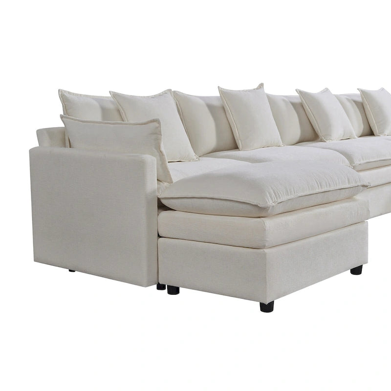 White 142.52  U-Shaped 6-Seater Sectional Sofa