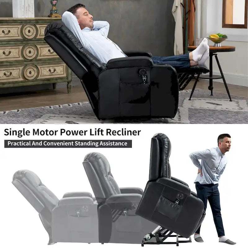 Black Power Lift Recliner with Massage, Heat & Heavy Duty Frame